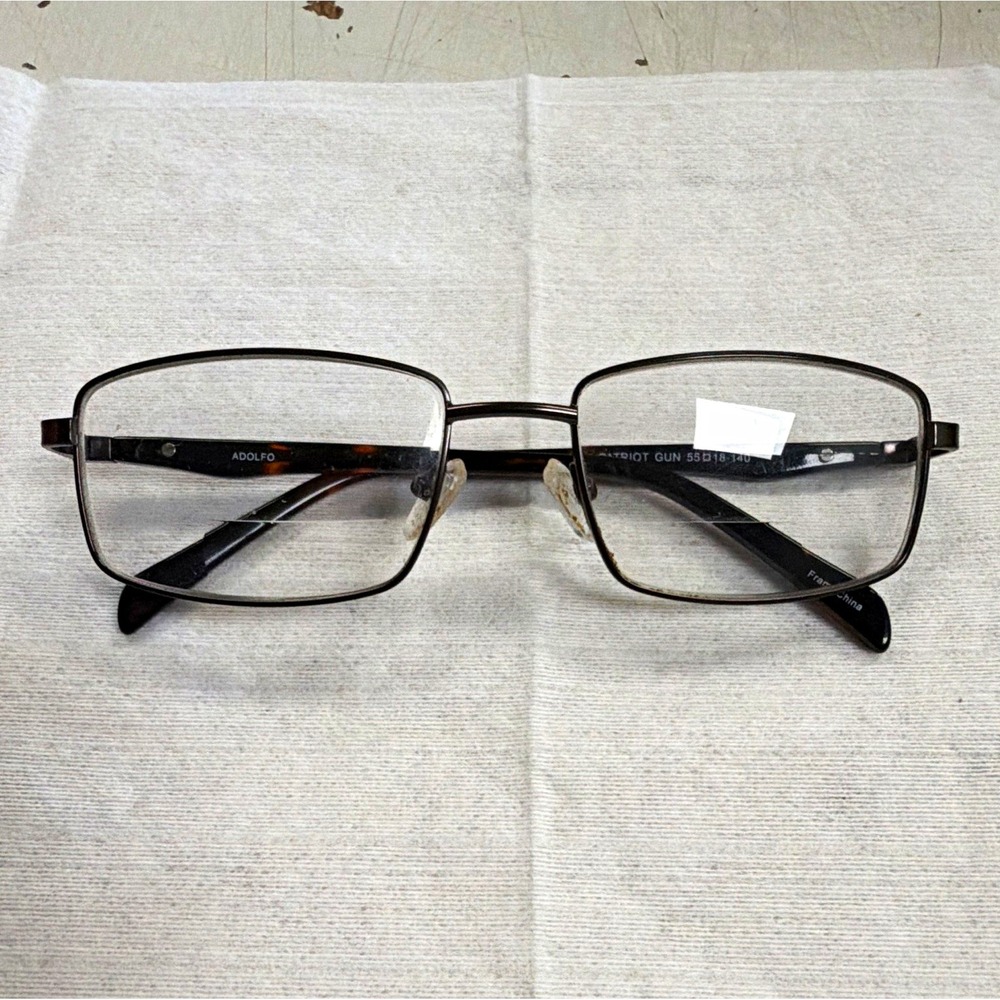 Adolfo Patriot Gun 55-18-140 Metal Full Rim Rectangular Eyeglass Frames Black